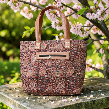 Maroon Pink  Kalamkari Tote Bag
