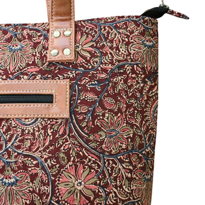 Maroon Pink  Kalamkari Tote Bag