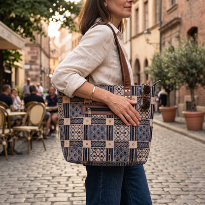 Black Blue Kalamkari Tote Bag