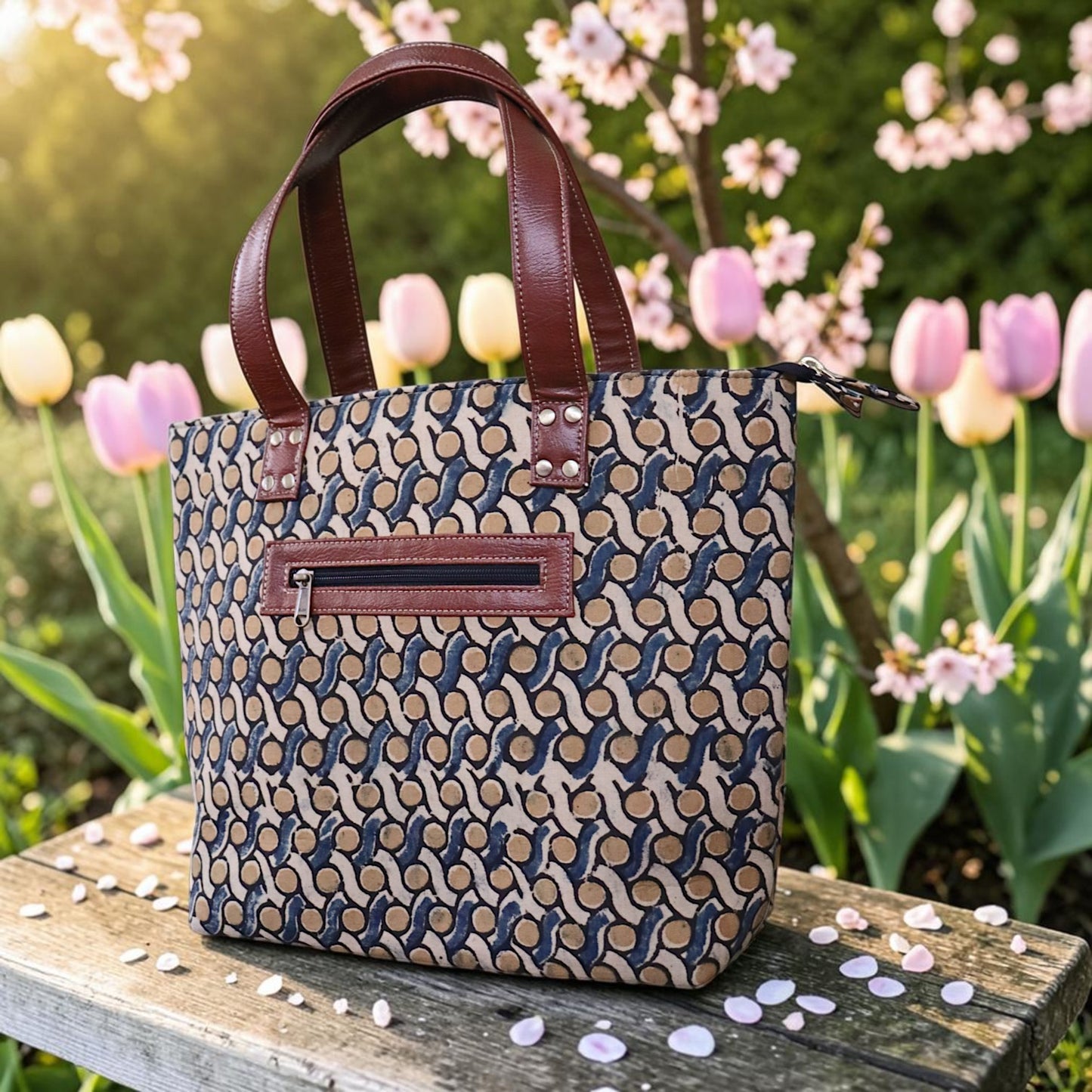 Kalamkari Tote Bag Ocra Blue