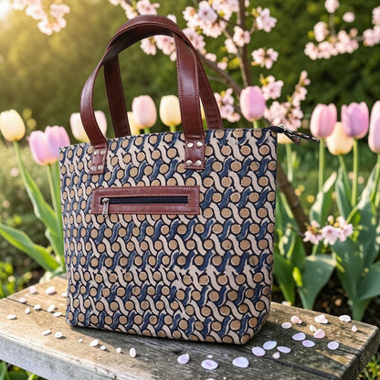 Kalamkari Tote Bag Ocra Blue