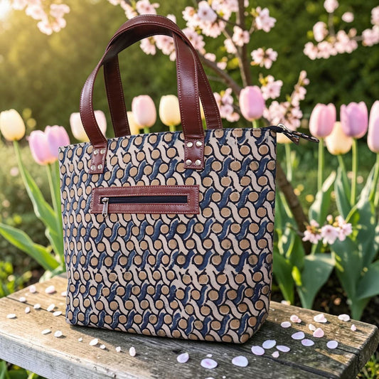 Kalamkari Tote Bag Ocra Blue