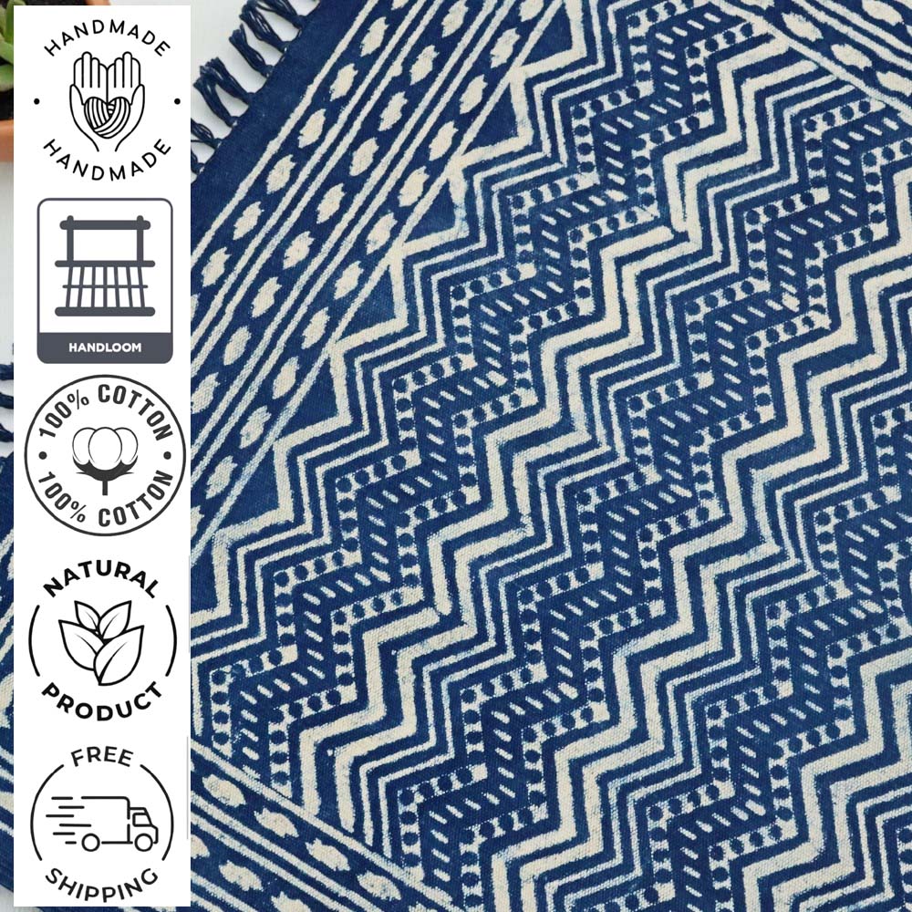 Pari Dabu Indigo Printed Cotton Dhurrie