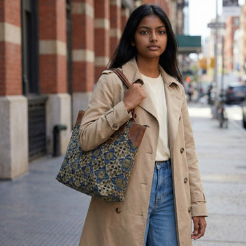 Indigo Kalamkari Tote Daily Use Dhurrie Bag