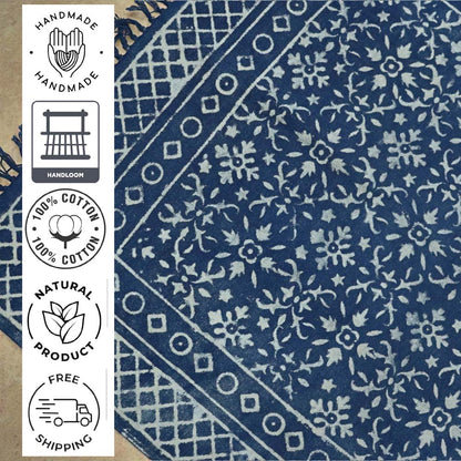 Anya Dabu Indigo Printed Cotton Dhurrie