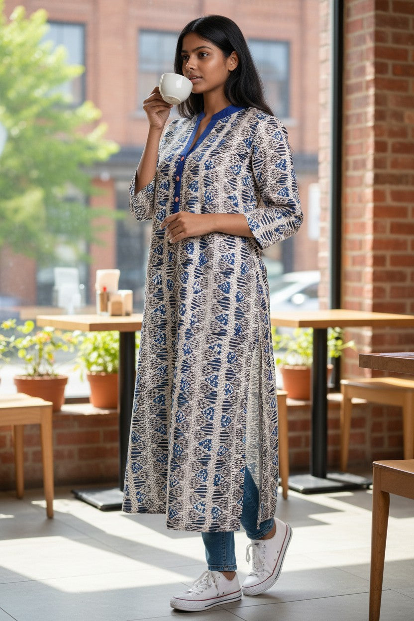 Kalamkari Handblock Block Printed Indigo Kurta