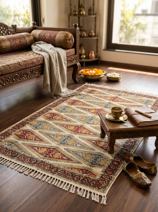 Ocra Red kalamkari Printed Dhurrie