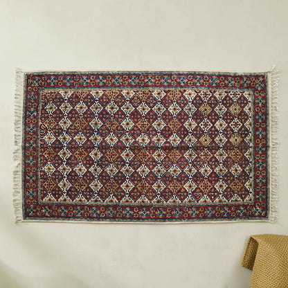 Sarita Red Kalamkari Handblock Printed Cotton Dhurrie