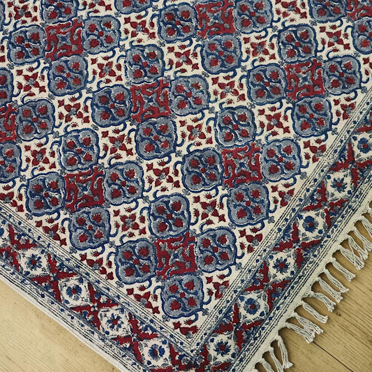 Chirag Grey Red Kalamkari Printed Cotton Dhurrie