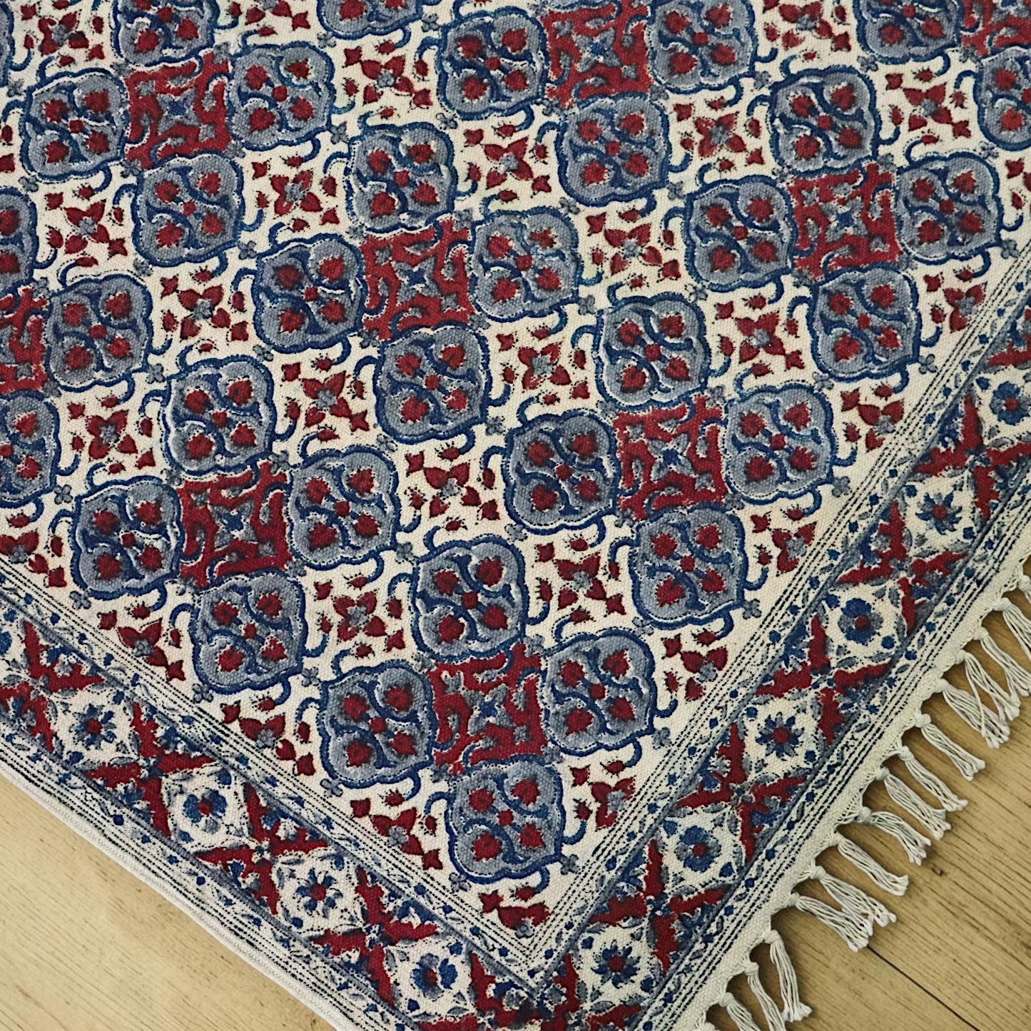 Chirag Grey  Red  Kalamkari Printed Cotton Dhurrie