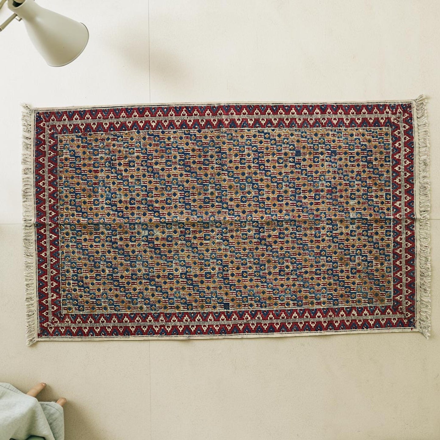 Kriti Ocra red Kalamkari Handblock Printed Cotton Dhurrie