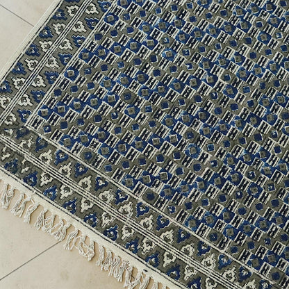 Kriti Blue & Green Kalamkari Handblock Printed Cotton Dhurrie