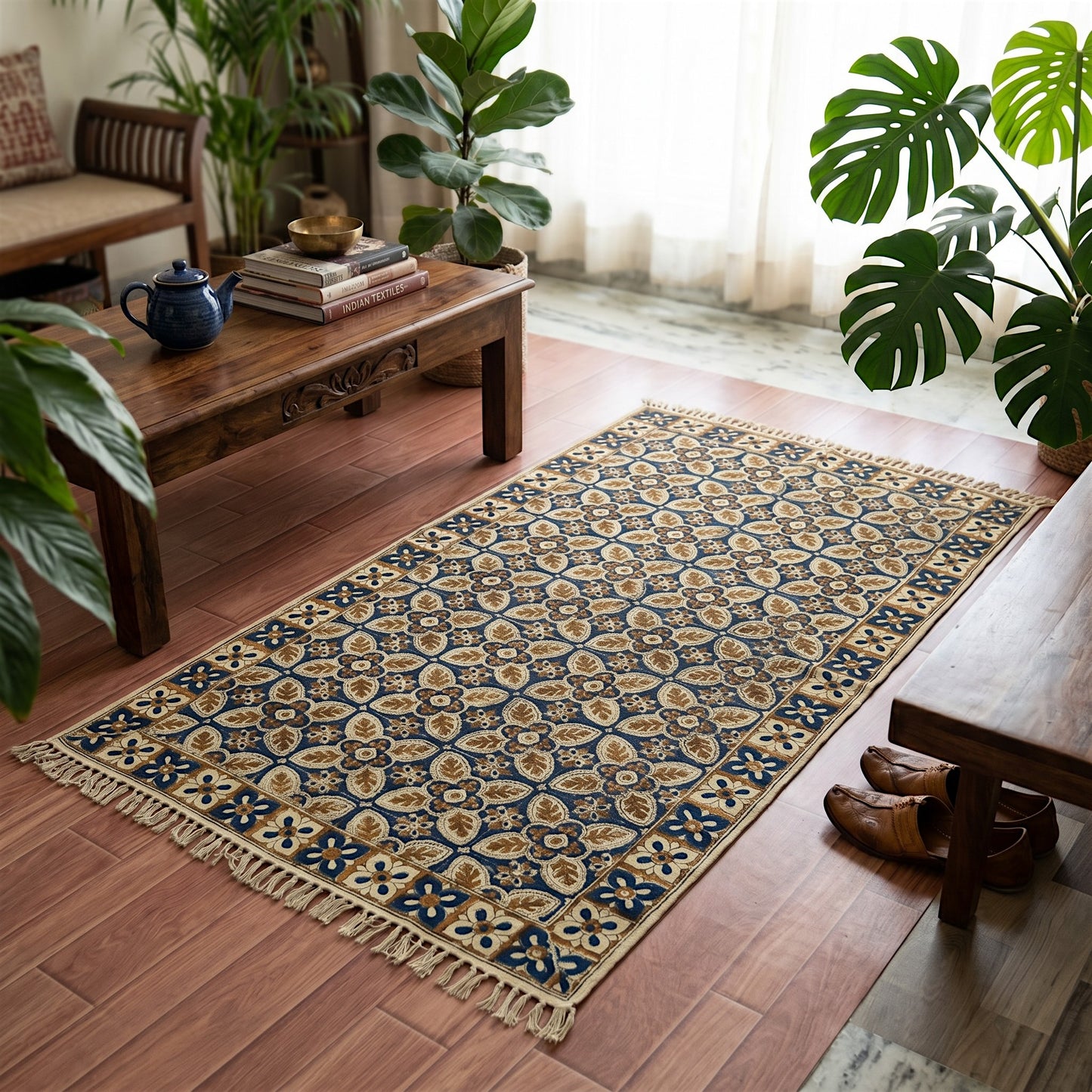 Fara Kalamkari Handblock printed Cotton Dhurrie