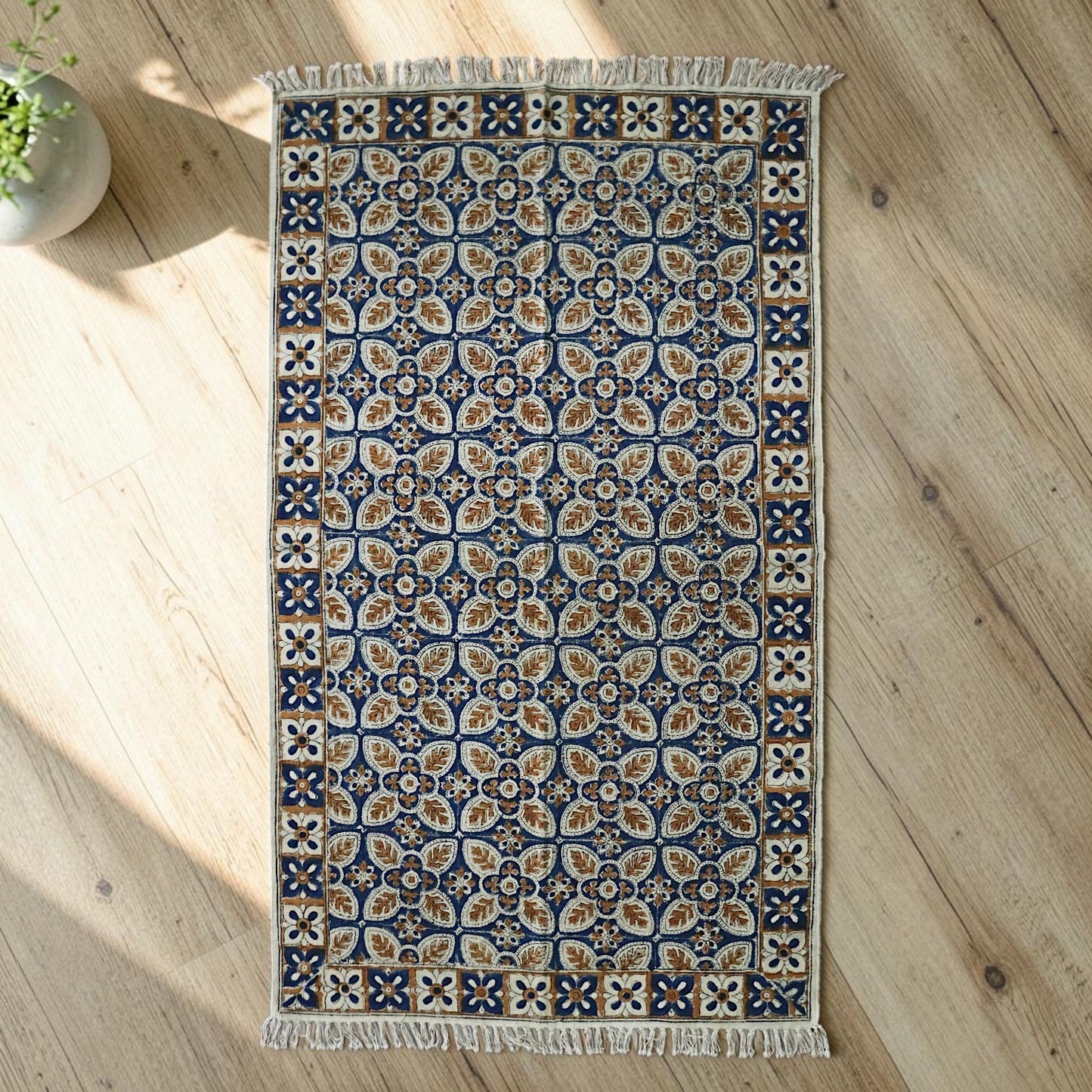 Fara Kalamkari Handblock printed Cotton Dhurrie