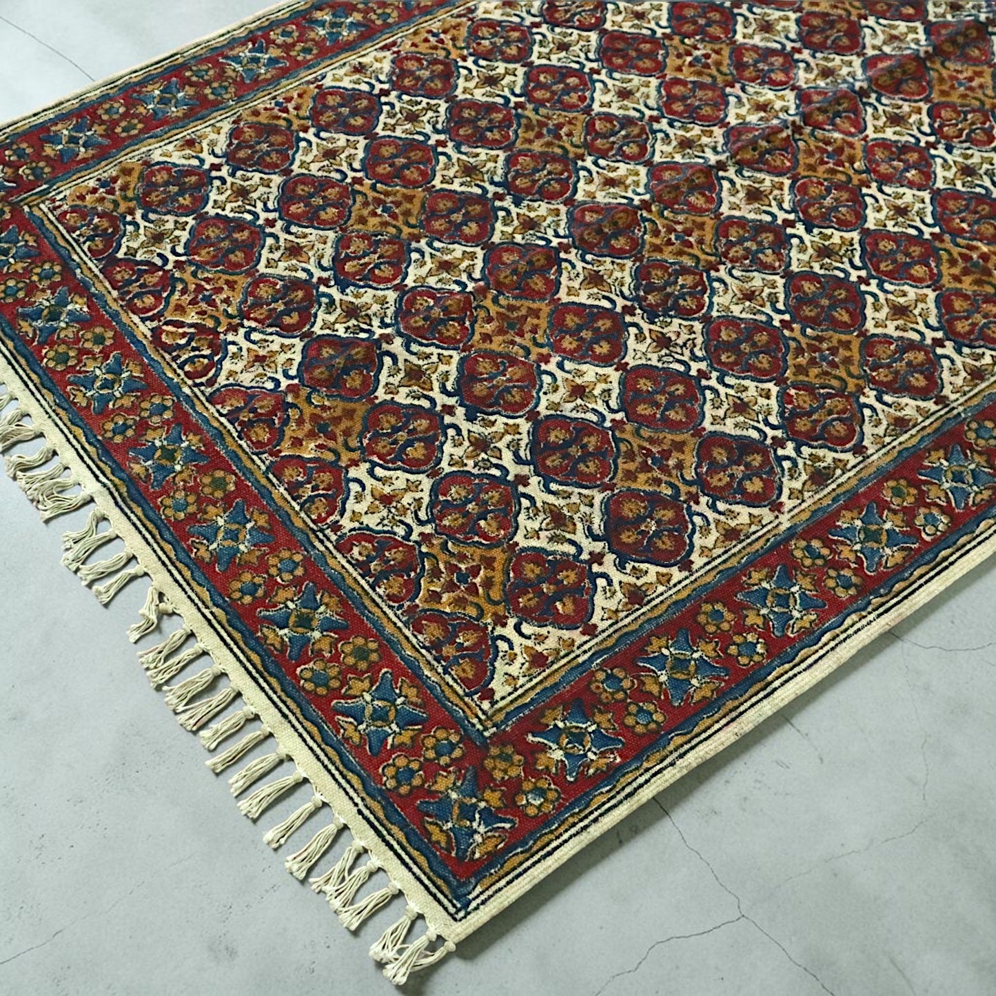Sarita Red Kalamkari Handblock Printed Cotton Dhurrie