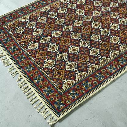 Sarita Red Kalamkari Handblock Printed Cotton Dhurrie