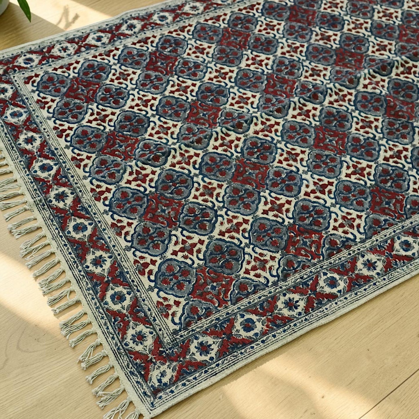 Chirag Grey  Red  Kalamkari Printed Cotton Dhurrie