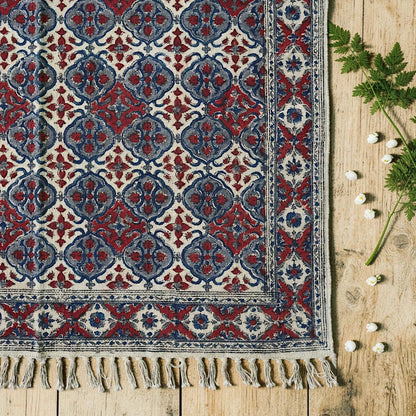 Chirag Grey  Red  Kalamkari Printed Cotton Dhurrie