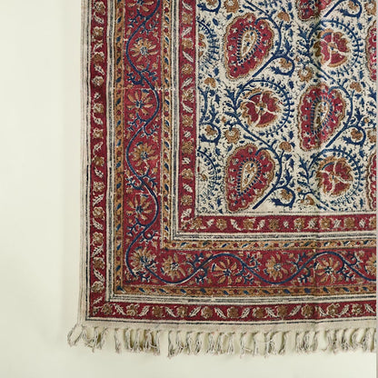 Neem Red Kalamkari Block Printed Cotton Dhurrie