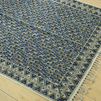 Kriti Blue & Green Kalamkari Handblock Printed Cotton Dhurrie
