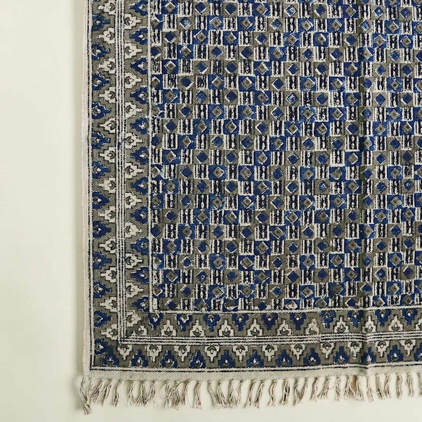 Kriti Blue & Green Kalamkari Handblock Printed Cotton Dhurrie