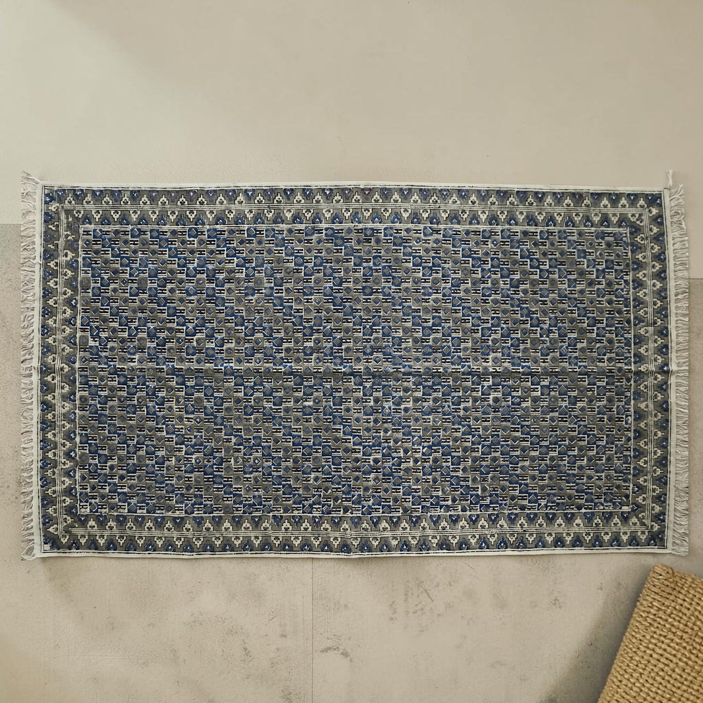 Kriti Blue & Green Kalamkari Handblock Printed Cotton Dhurrie
