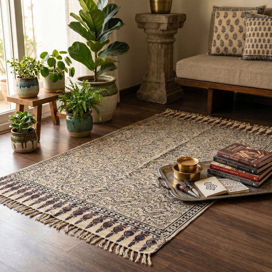 Harini Kalamkari Block Printed Cotton Dhurrie