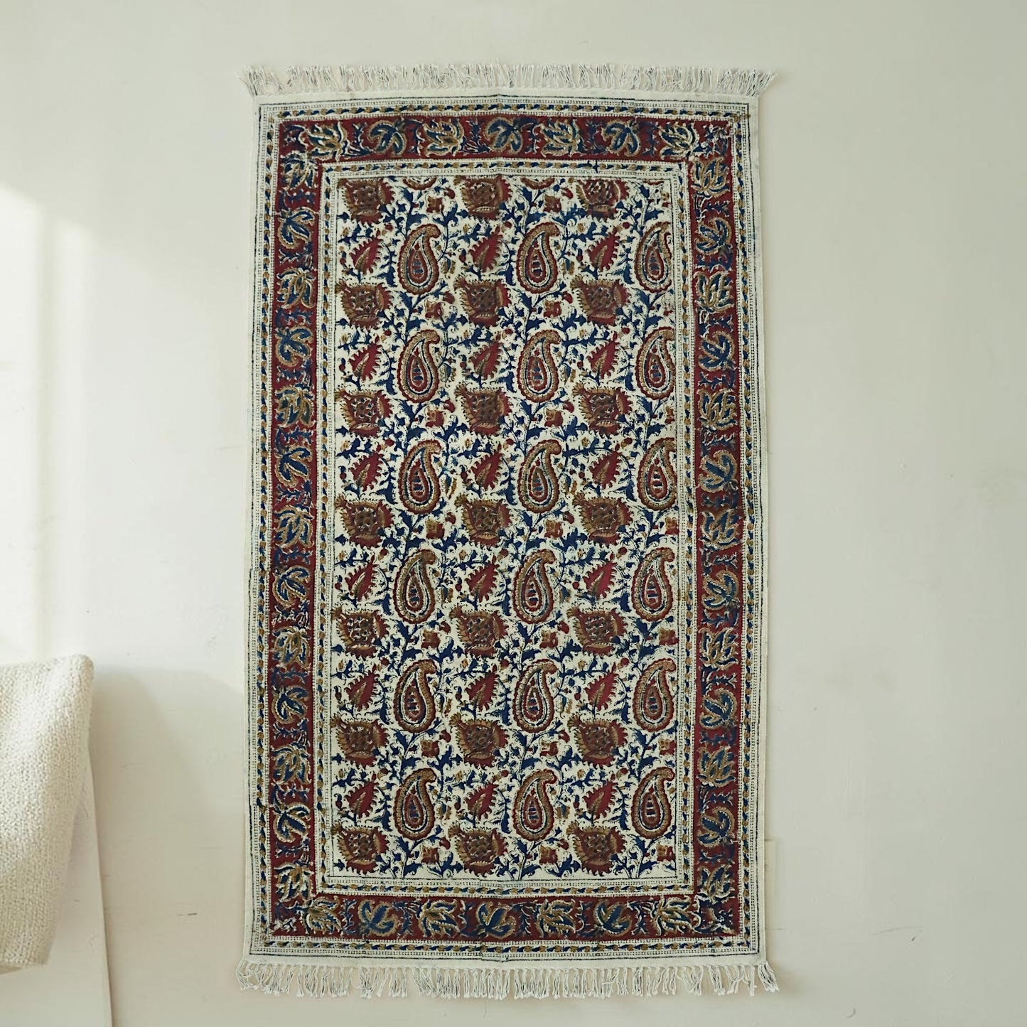 Red Paisley kalamkari Handblock Printed Cotton Dhurrie