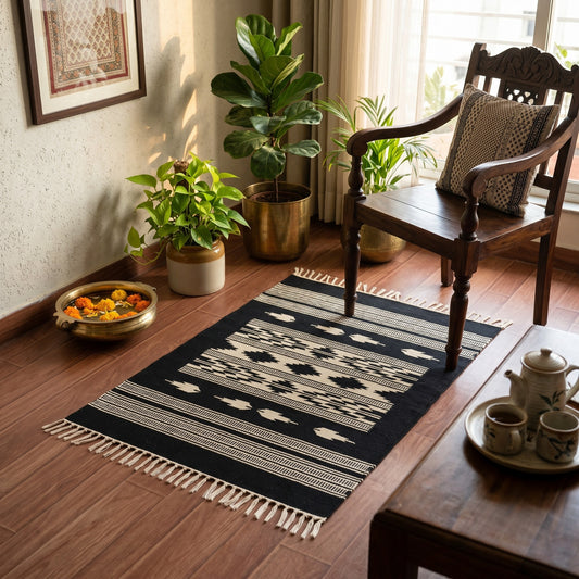 Oasis Cotton Woven Black & White Dhurrie