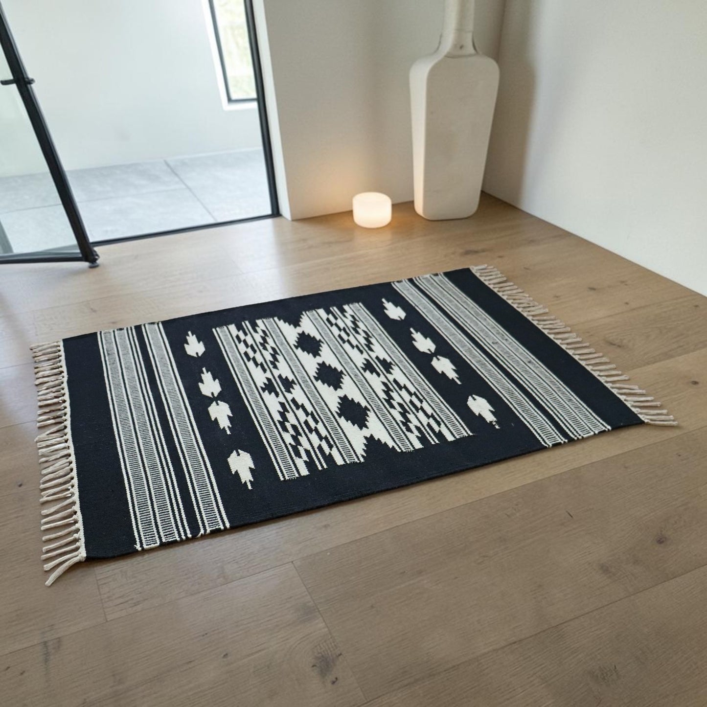 Oasis Cotton Woven Black & White Dhurrie
