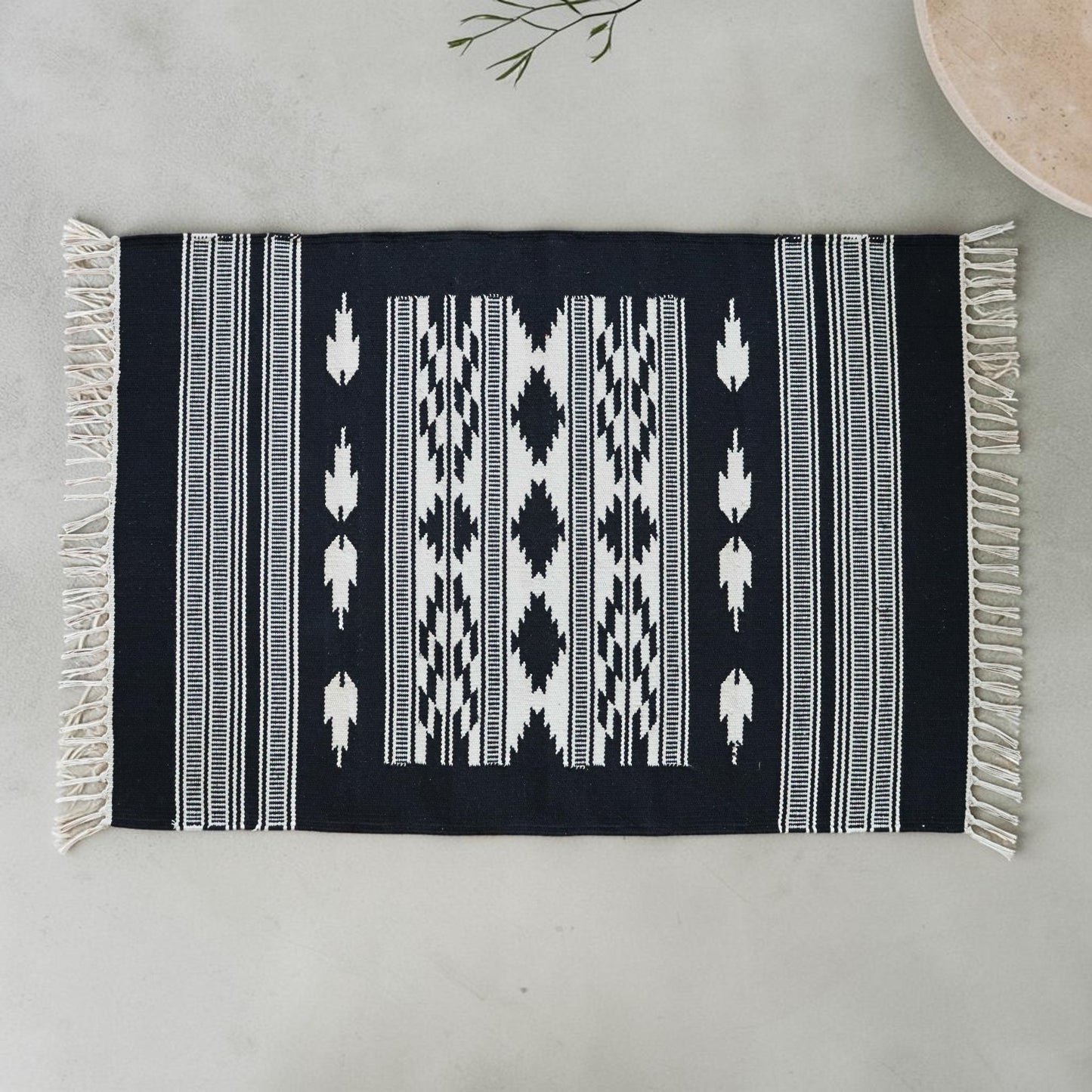 Oasis Cotton Woven Black & White Dhurrie