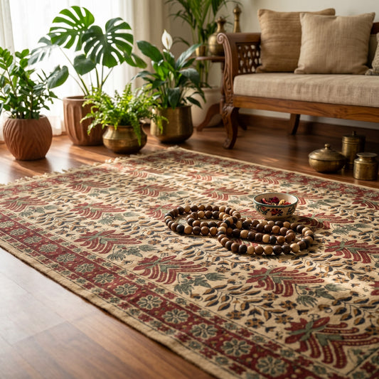 Bhasi Kalamkari Hand block Printed Cotton Dhurrie