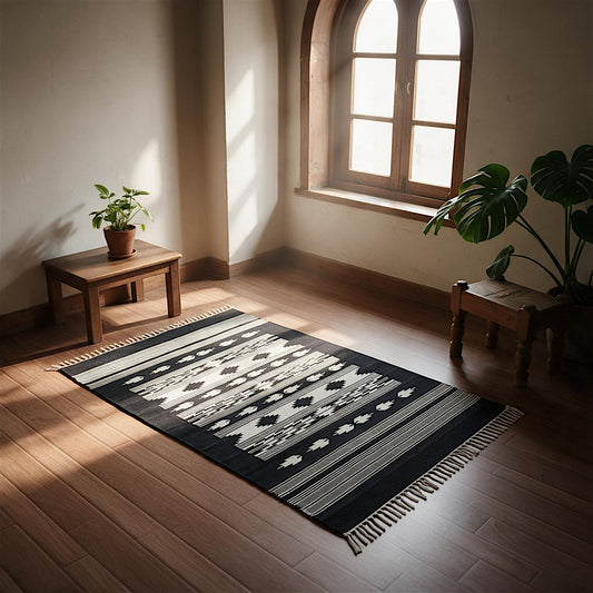Oasis Cotton Woven Black & White Dhurrie